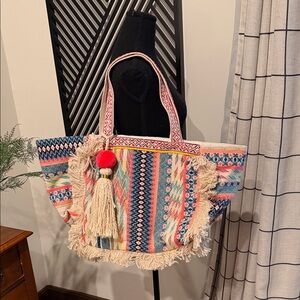 Colorful Fringe Tote Bag/ zipper pouch bundle